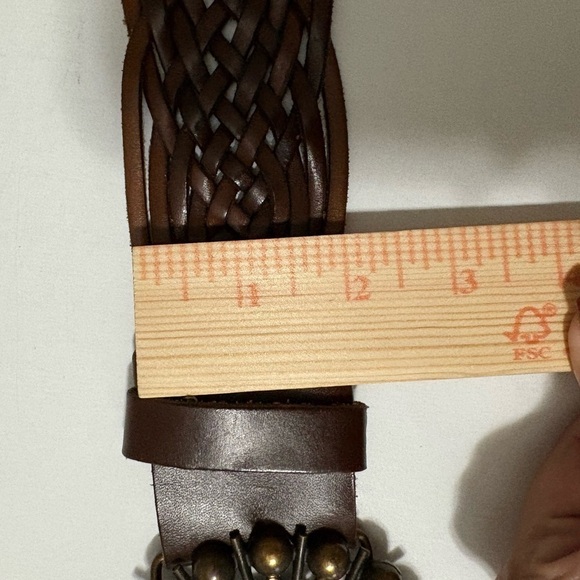 Black & Brown brown leather statement belt. Length is 43 inches. Large buckle. main image 4